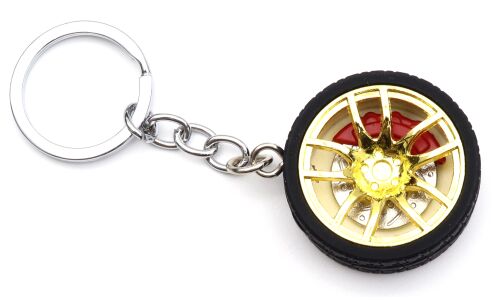 Брелок на ключи серии «Деталь автомобиля», золотое литье на резине, с тормозным диском и суппортом