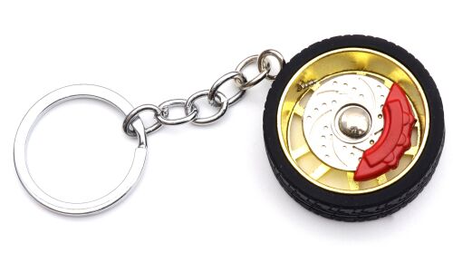 Брелок на ключи серии «Деталь автомобиля», золотое литье на резине, с тормозным диском и суппортом