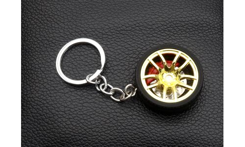 Брелок на ключи серии «Деталь автомобиля», золотое литье на резине, с тормозным диском и суппортом