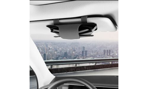 Держатель для очков на солнцезащитный козырек, черный, кожзам