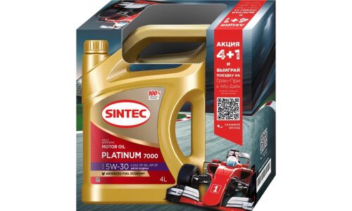 Масло моторное Sintec Platinum 7000 5w30, синтетическое, API SP, ILSAC GF-6A, для бензинового двигателя, промопак 4+1л, арт. 600153+600152