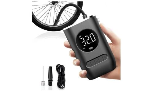 Компрессор портативный Car Air Pump, 25л/мин, 10атм, 2000мАч, цифровой дисплей, фонарь, 4 насадки, арт. CZK-3668