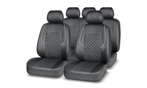Чехлы Autopremier Grand, для переднего и заднего ряда, экокожа, черный/белый цвет, 11 предметов, арт. GND2010