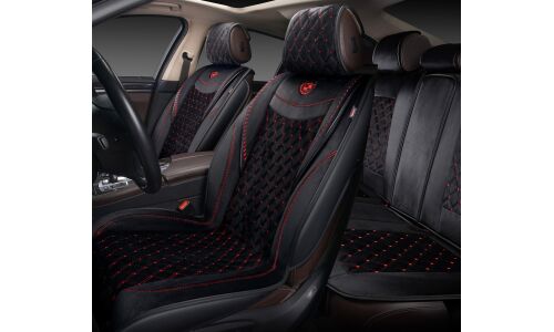 Чехлы-накидки Autopremier Brilliant, для переднего и заднего ряда, стеганая алькантара, черный/красный цвет, 4 предмета, арт. BRL1200