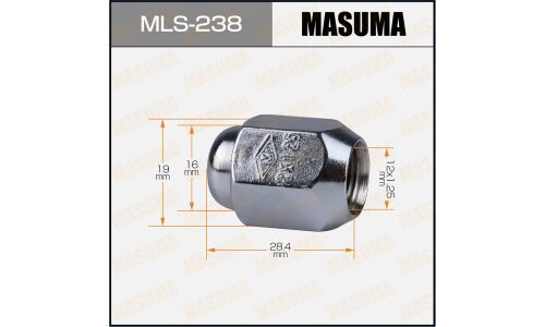 Гайка MASUMA 12x1.25мм, L=28.4мм, под ключ=19мм / Toyota