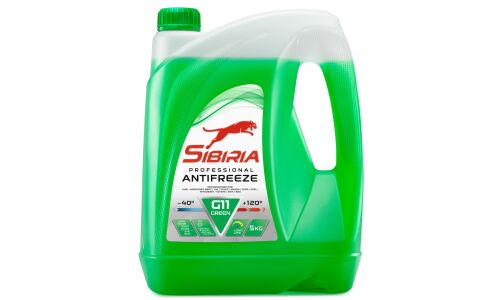 Антифриз Sibiria Professional Antifreeze G11, зелёный, флуоресцентный, -40°C, 5кг, арт. 800216