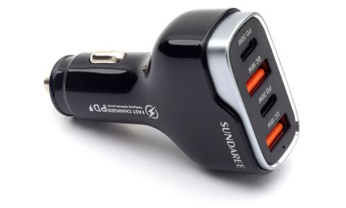 Зарядное устройство в прикуриватель Sundaree Multi Port Fast Car Charge, 12/24В, 2xUSB (5В/3А–12В/1.5А), 2xUSB Type-C (5В/3А–12В/2.5А), 60Вт, с функциями Power Delivery и Quick Charge, арт. CC53-2A2C