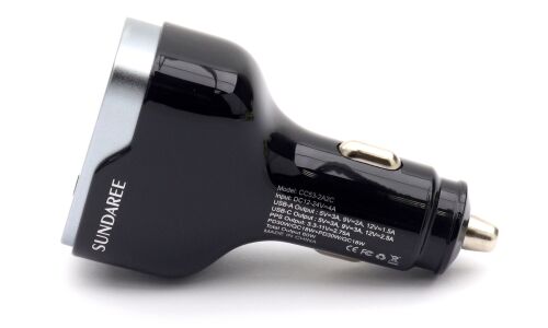 Зарядное устройство в прикуриватель Sundaree Multi Port Fast Car Charge, 12/24В, 2xUSB (5В/3А–12В/1.5А), 2xUSB Type-C (5В/3А–12В/2.5А), 60Вт, с функциями Power Delivery и Quick Charge, арт. CC53-2A2C