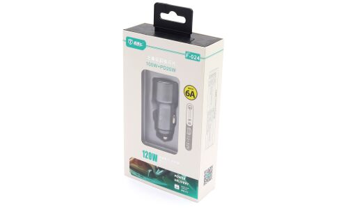 Зарядное устройство в прикуриватель Dual USB Car Charger Adapter, 12/24В, 1xUSB (5В/5А–20В/5А), 1xUSB Type-C (9В/2.22А), 66Вт, с функциями Power Delivery и Quick Charge, арт. F-024