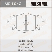 Колодки тормозные дисковые Masuma, задние, комплект на ось (4 шт), арт. MS-1943