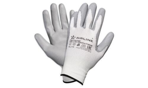 Перчатки полиэфирные Airline, с цельным полиуретановым покрытием ладони, размер XL, пара, арт. AWG-N-02