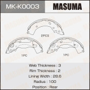 Колодки тормозные барабанные Masuma, стояночного тормоза, комплект на ось (4 шт), арт. MK-K0003