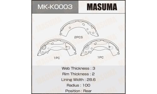 Колодки тормозные барабанные Masuma, стояночного тормоза, комплект на ось (4 шт), арт. MK-K0003