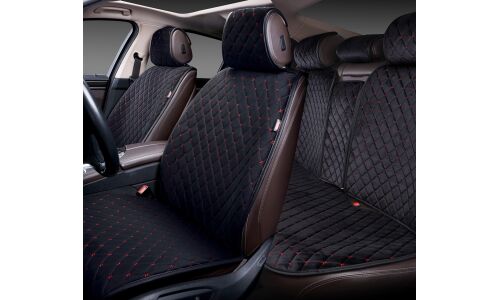 Чехлы-накидки Autopremier Alcantra Luxe, для переднего и заднего ряда, стеганая алькантара, черный/красный цвет, 4 предмета, арт. ALL1200