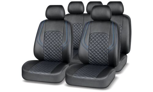 Чехлы Autopremier Grand, для переднего и заднего ряда, экокожа, черный/синий цвет, 11 предметов, арт. GND1010