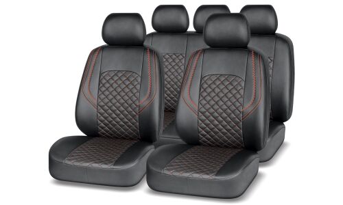 Чехлы Autopremier Grand, для переднего и заднего ряда, экокожа, черный/красный цвет, 11 предметов, арт. GND1020