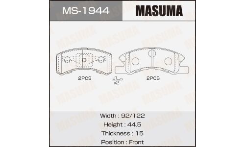 Колодки тормозные дисковые Masuma, передние, комплект на ось (4 шт), арт. MS-1944