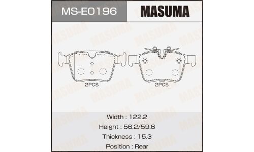 Колодки тормозные дисковые Masuma, задние, комплект на ось (4 шт), арт. MS-E0196