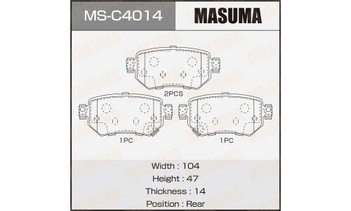 Колодки тормозные дисковые Masuma, задние, комплект на ось (4 шт), арт. MS-C4014