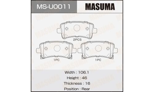 Колодки тормозные дисковые Masuma, задние, комплект на ось (4 шт), арт. MS-U0011