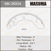 Колодки тормозные барабанные Masuma, комплект на ось (4 шт), арт. MK-3004
