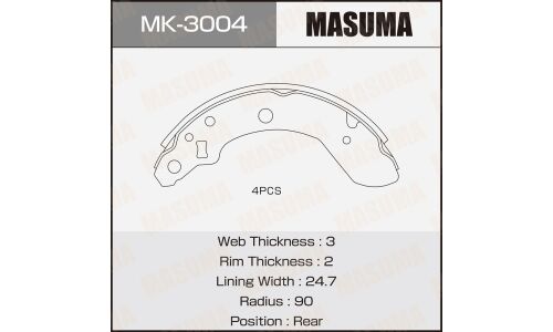 Колодки тормозные барабанные Masuma, комплект на ось (4 шт), арт. MK-3004