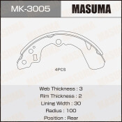 Колодки тормозные барабанные Masuma, для Suzuki Liana, комплект на ось (4 шт), арт. MK-3005