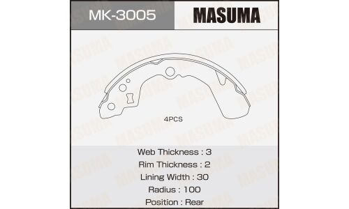 Колодки тормозные барабанные Masuma, для Suzuki Liana, комплект на ось (4 шт), арт. MK-3005
