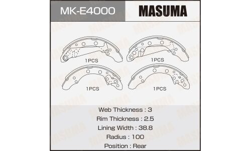 Колодки тормозные барабанные Masuma, комплект на ось (4 шт), арт. MK-E4000