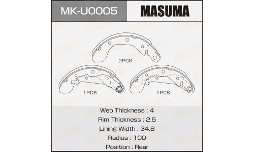 Колодки тормозные барабанные Masuma, комплект на ось (4 шт), арт. MK-U0005