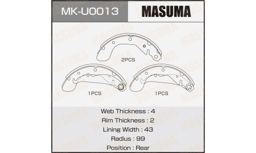 Колодки тормозные барабанные Masuma, комплект на ось (4 шт), арт. MK-U0013