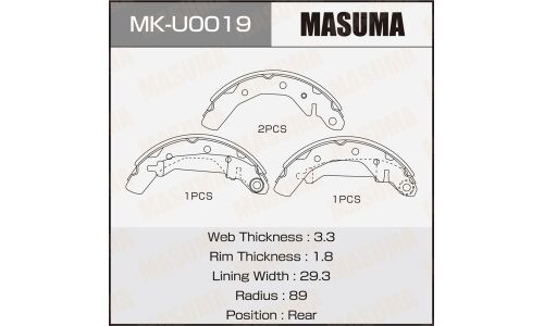 Колодки тормозные барабанные Masuma, комплект на ось (4 шт), арт. MK-U0019