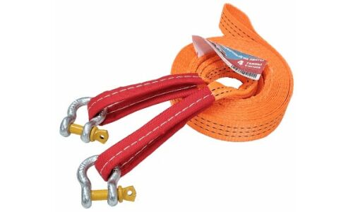 Трос буксировочный Zapas-Pro, строп лента, скобы, нагрузка до 4т, длина 6м