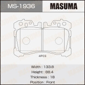 Колодки тормозные дисковые Masuma, передние, комплект на ось (4 шт), арт. MS-1936