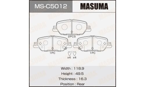 Колодки тормозные дисковые Masuma, задние, комплект на ось (4 шт), арт. MS-C5012