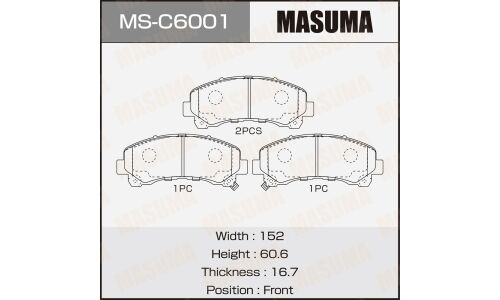 Колодки тормозные дисковые Masuma, передние, комплект на ось (4 шт), арт. MS-C6001