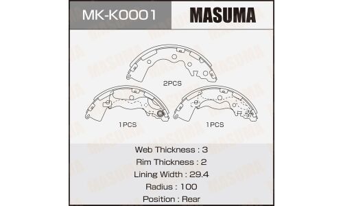 Колодки тормозные барабанные Masuma, комплект на ось (4 шт), арт. MK-K0001
