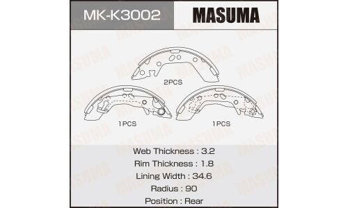 Колодки тормозные барабанные Masuma, комплект на ось (4 шт), арт. MK-K3002