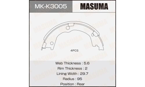 Колодки тормозные барабанные Masuma стояночного тормоза, комплект на ось (4 шт), арт. MK-K3005