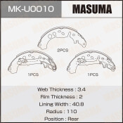 Колодки тормозные барабанные Masuma, комплект на ось (4 шт), арт. MK-U0010