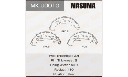 Колодки тормозные барабанные Masuma, комплект на ось (4 шт), арт. MK-U0010
