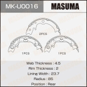Колодки тормозные барабанные Masuma, комплект на ось (4 шт), арт. MK-U0016