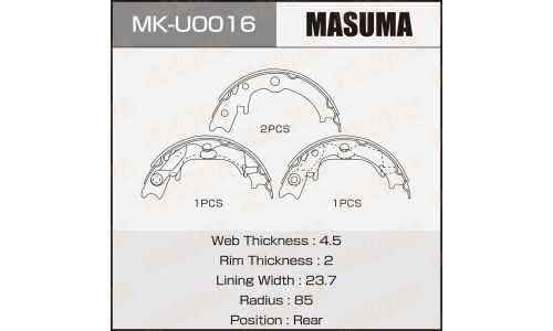 Колодки тормозные барабанные Masuma, комплект на ось (4 шт), арт. MK-U0016