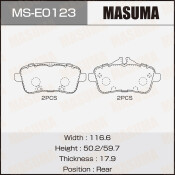Колодки тормозные дисковые Masuma, задние, комплект на ось (4 шт), арт. MS-E0123