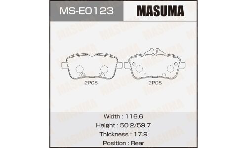 Колодки тормозные дисковые Masuma, задние, комплект на ось (4 шт), арт. MS-E0123