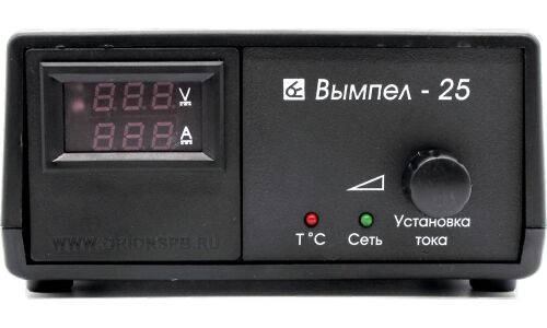 Устройство зарядное Вымпел-25, автоматический режим, с функцией блока питания и вольтметра, 12В, ток заряда 0.9-7А, до 150Ач, для WET, EFB