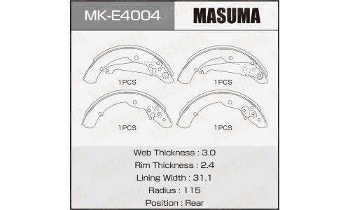 Колодки тормозные барабанные Masuma, комплект на ось (4 шт), арт. MK-E4004
