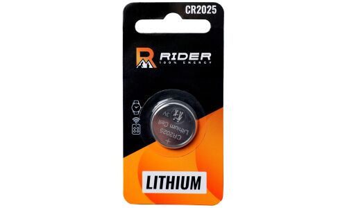 Батарейка литиевая Rider Lithium, CR2025 (Ø20.0x2.5мм), 3В, 1 шт, арт. 3412/3429