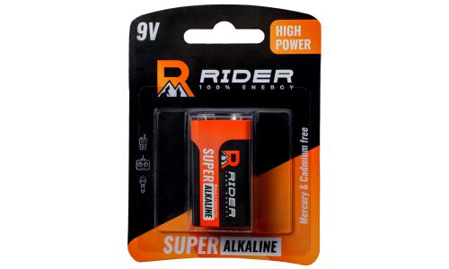 Батарейка щелочная Rider High Power Super Alkaline, «Крона» (6LR61), 9В, 1шт, арт. 3351/3368