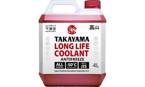 Антифриз Takayama Long Life Coolant Red, P-OAT, LLC, красный, флуоресцентный, -50°C, 4л, арт. 700508